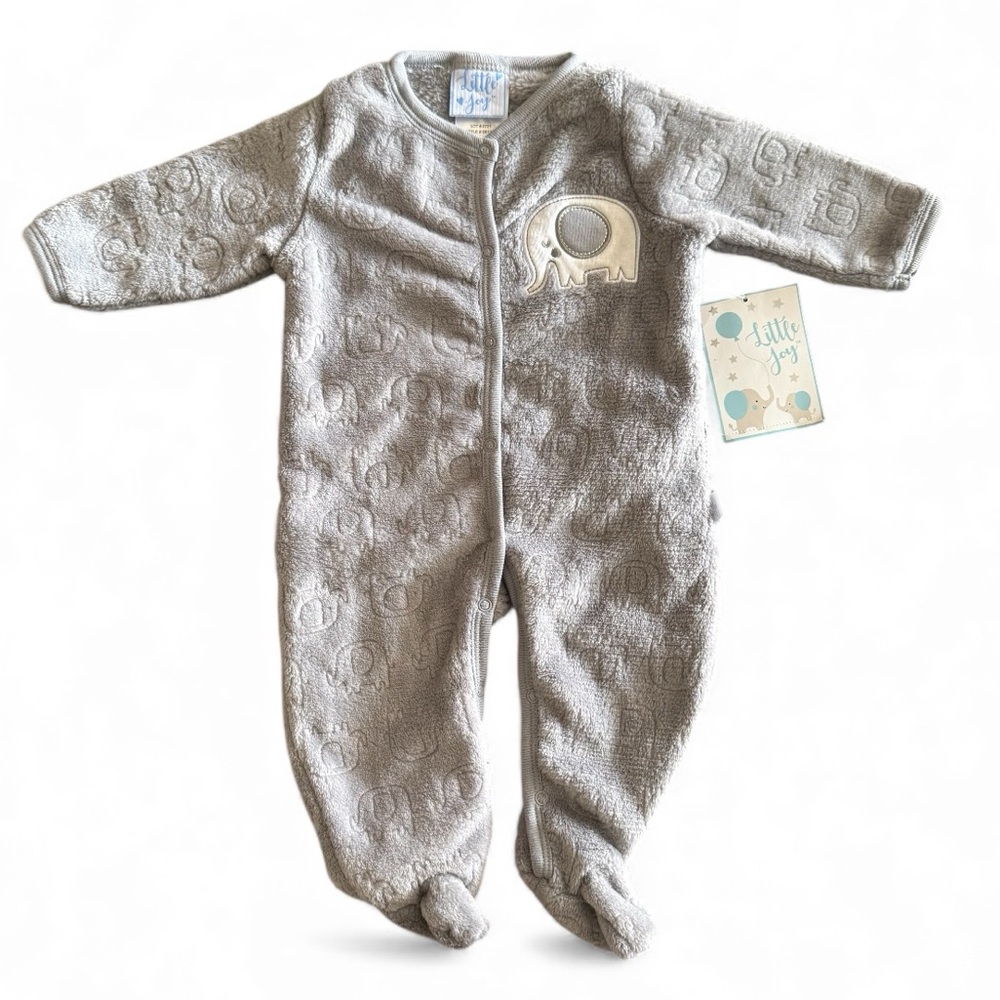 🍁Little Joy Baby Elephant Plush Footed Sleeper 0–3 Mth NWT Gray Cozy 1 Pc Pajama